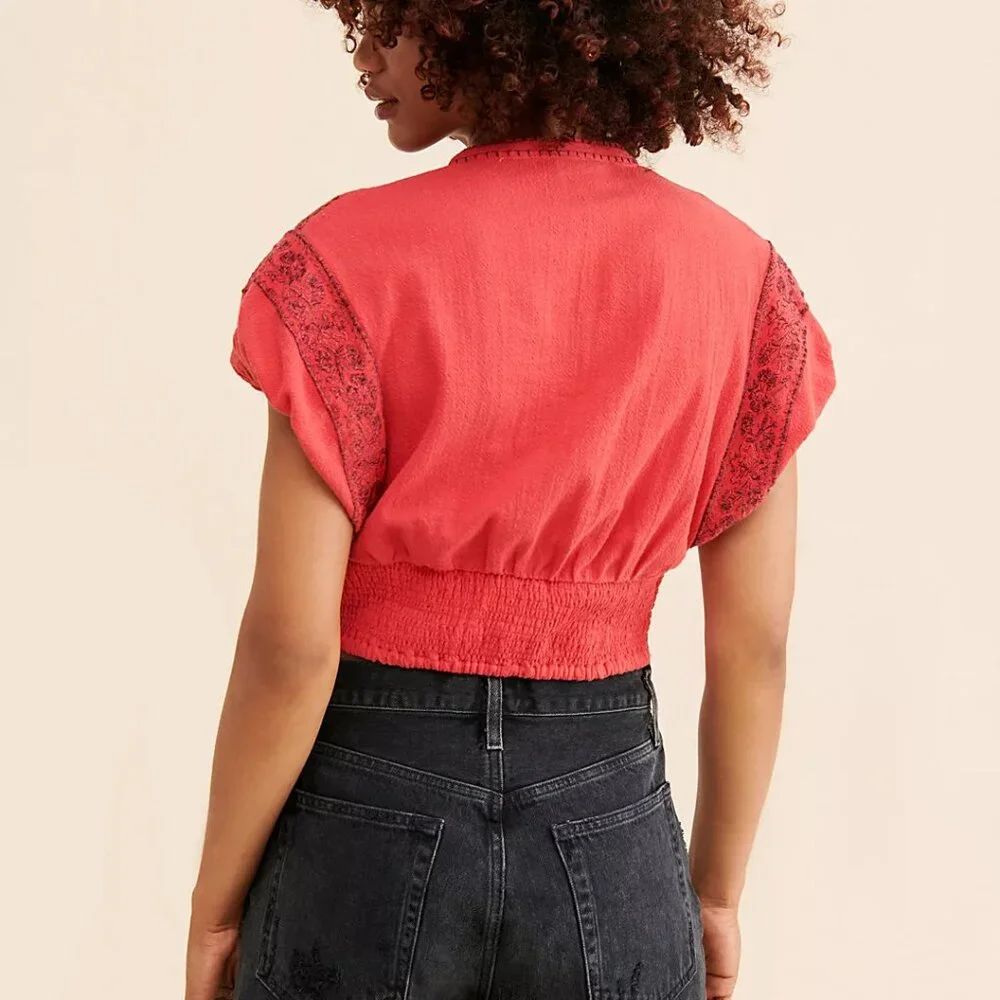 010 Free People Temecula Printed Embroidered Top NWOT Size XS